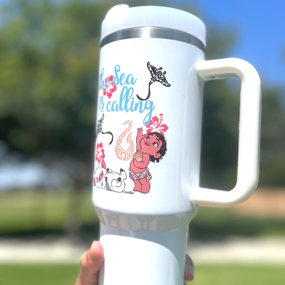 Custom 40 oz Tumbler Walt Disney Moana Maui Heihei Pig Pua Brand new dou… - Picture 2 of 8